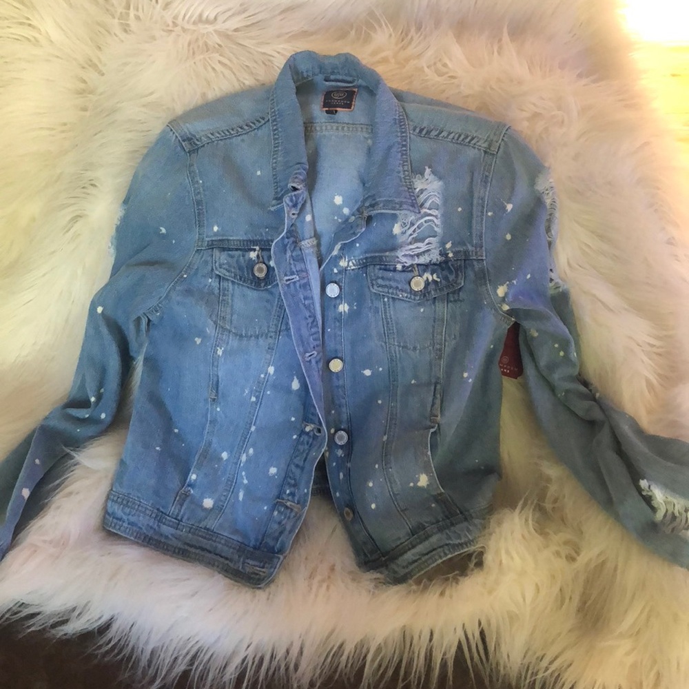 Light denim distressed jacket